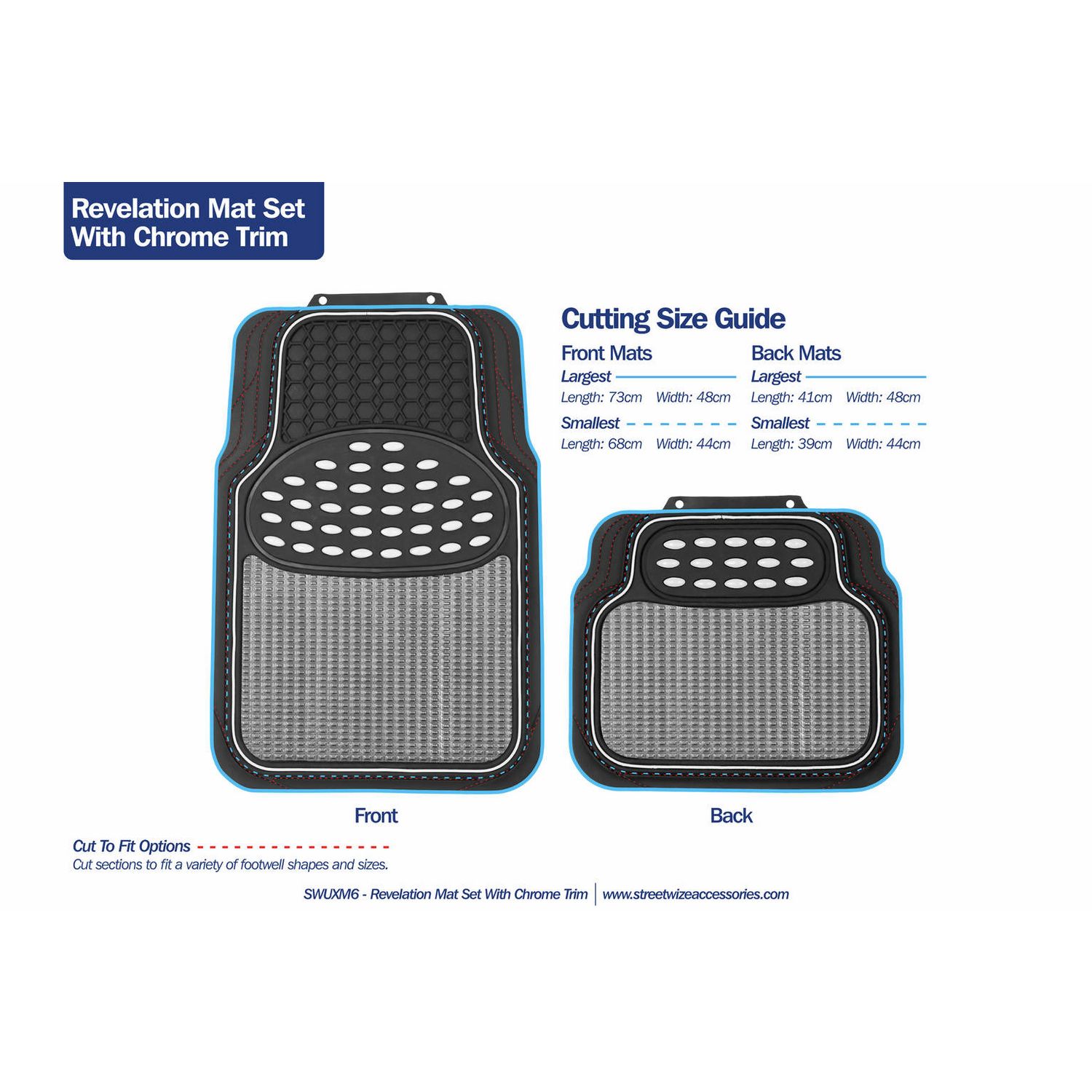 Streetwize heavy-duty rubber car mat set chrome trim - British product