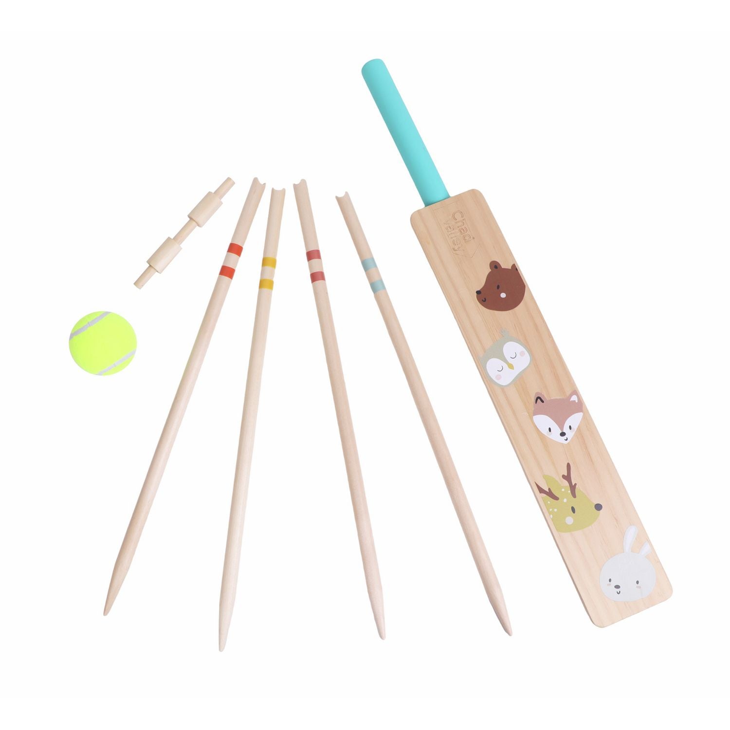 Chad Valley wooden kids cricket set with bat ball and stumps (British brand)