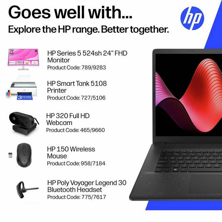 HP 17.3 laptop N100 4GB 128GB black (British brand)