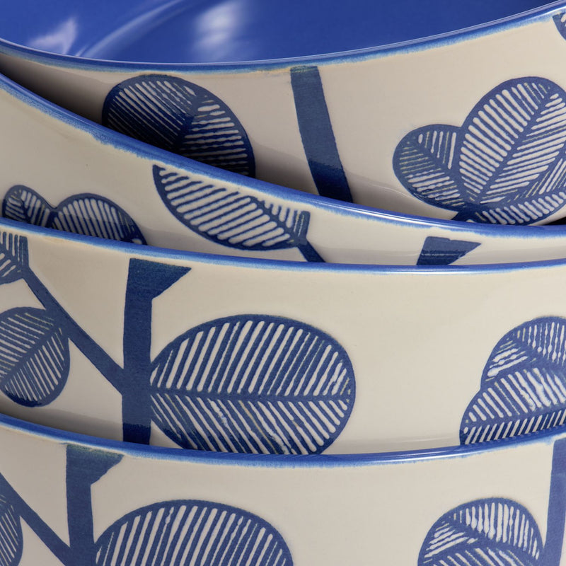 Habitat blue leaf stoneware pasta bowls 22cm set of 4, imported from the UK