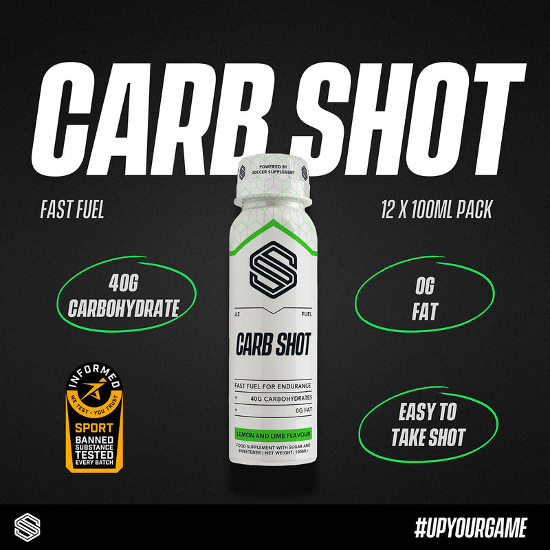 Soccer Supplement Endurance Carb Shots lemon and lime flavour 100ml 12 pack (British brand)