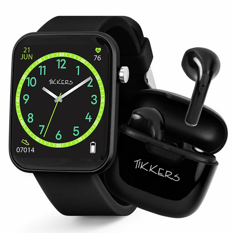 Tikkers Teen Series 13 Black smartwatch and earbuds set - British product