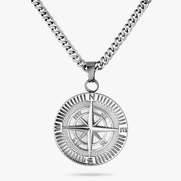 Revere stainless steel compass pendant necklace 60cm - British product
