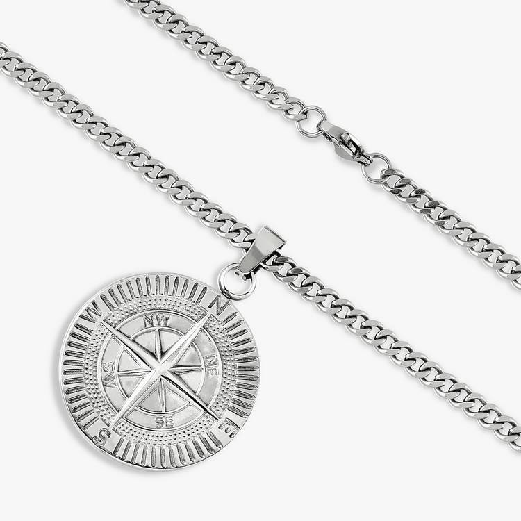 Revere stainless steel compass pendant necklace 60cm - British product