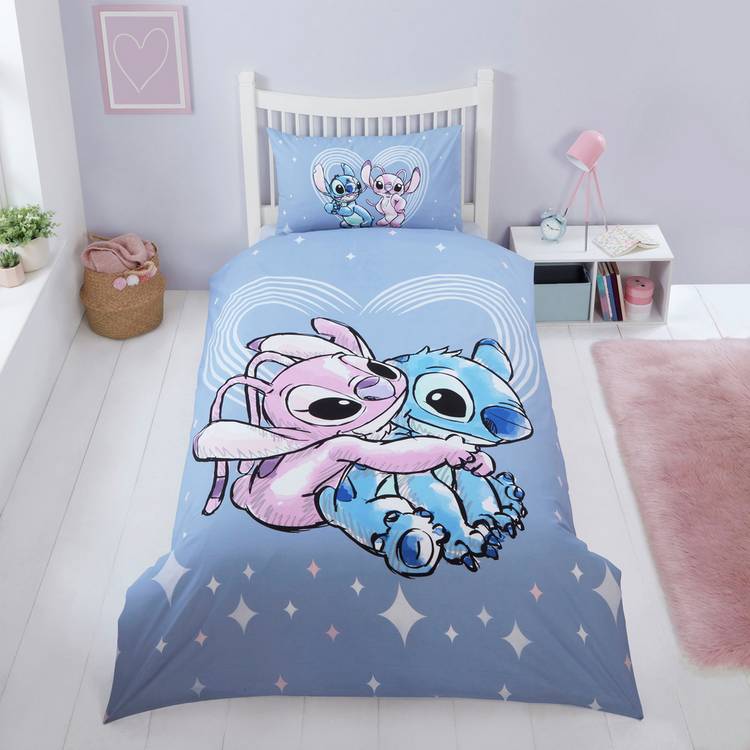 Disney Stitch and Angel toddler bedding set in lilac (British brand)