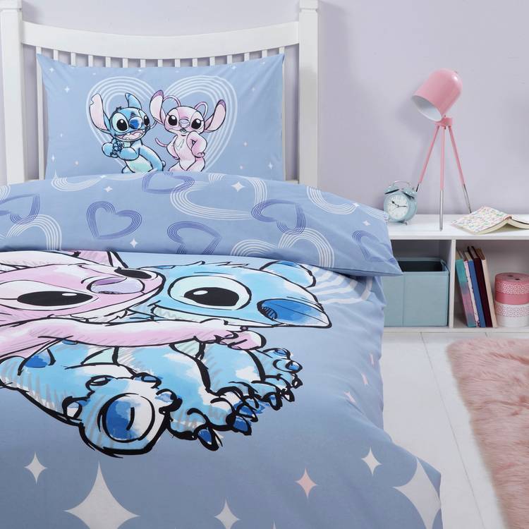 Disney Stitch and Angel toddler bedding set in lilac (British brand)