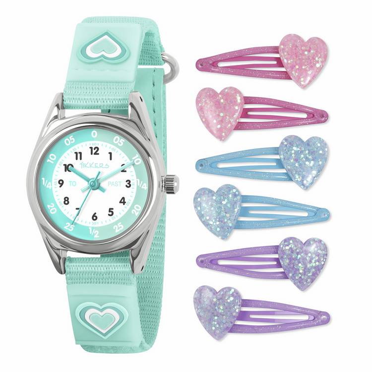 Tikkers kids watch aqua heart gift set (British brand)