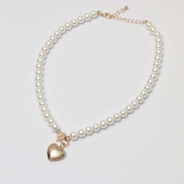 Lipsy gold pearl heart pendant necklace 40.6cm chain (British brand)