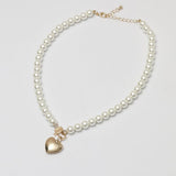 Lipsy gold pearl heart pendant necklace 40.6cm chain (British brand)