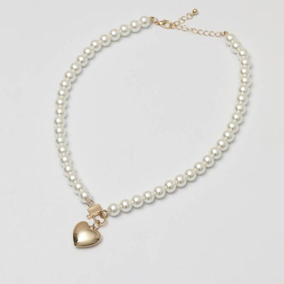 Argos Lipsy Gold Pearl Heart Pendant Necklace 16in- Buy online at McGrocer