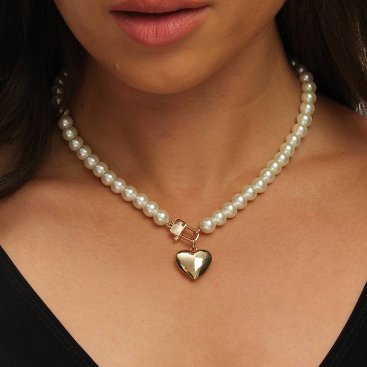 Lipsy gold pearl heart pendant necklace 40.6cm chain (British brand)