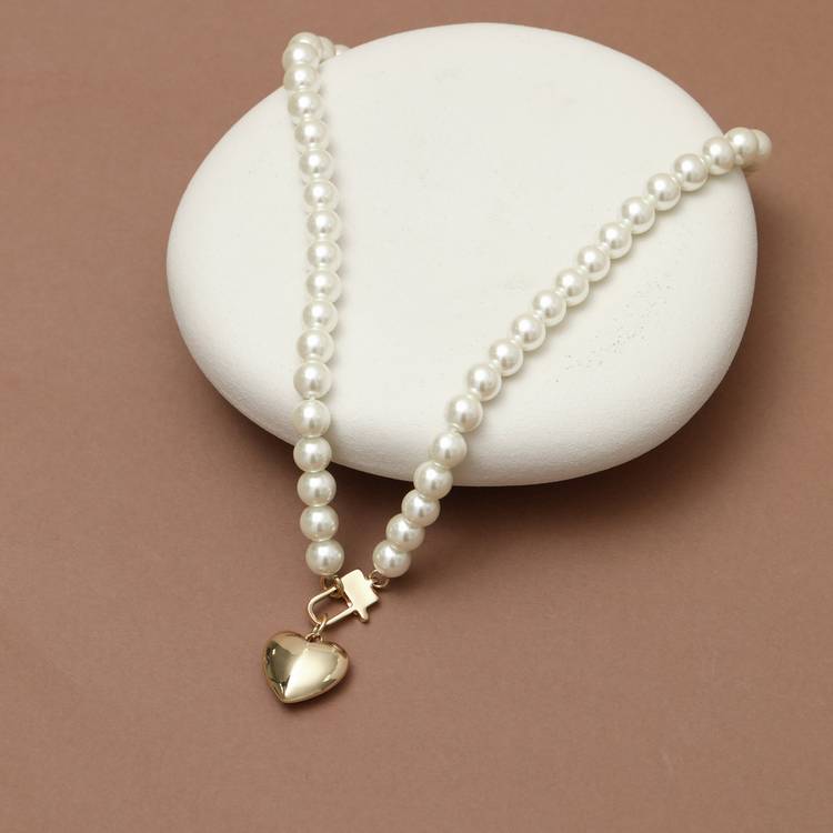 Lipsy gold pearl heart pendant necklace 40.6cm chain (British brand)