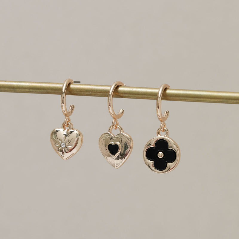 Lipsy gold heart clover charm huggie earrings set - British product