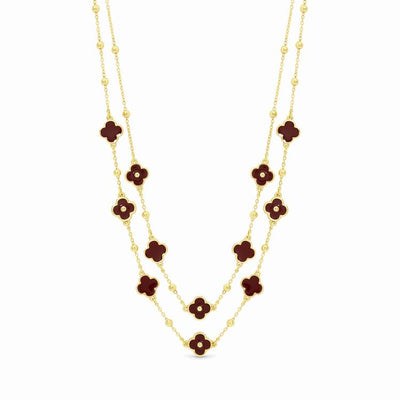 Argos Lipsy Gold & Burgundy Clover Double Row Necklace 16in- Buy online at McGrocer
