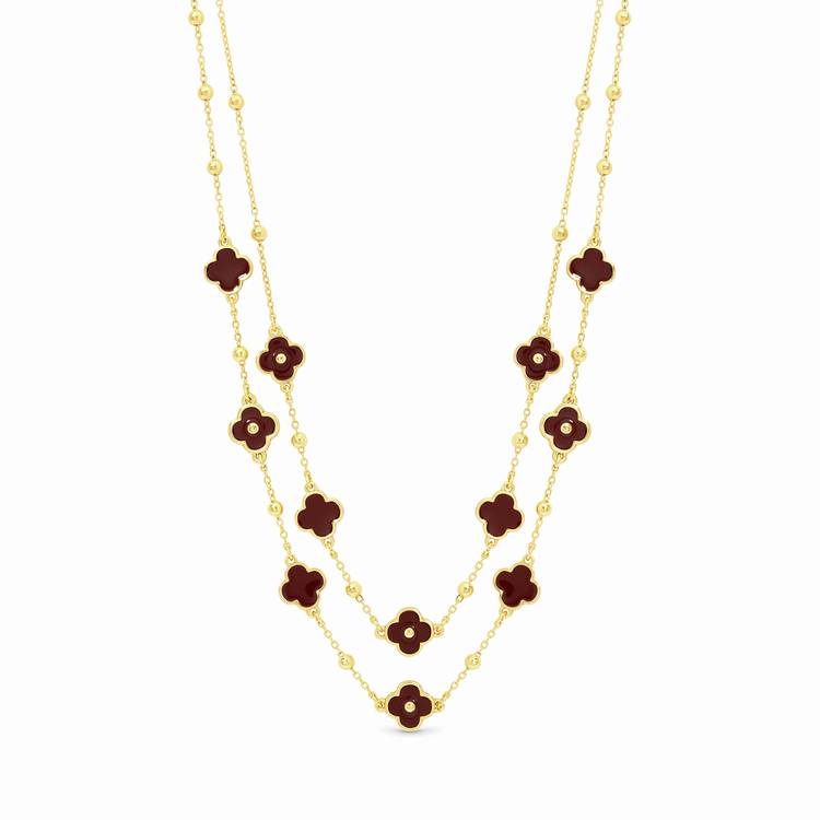 Lipsy gold and burgundy clover double row necklace - British product