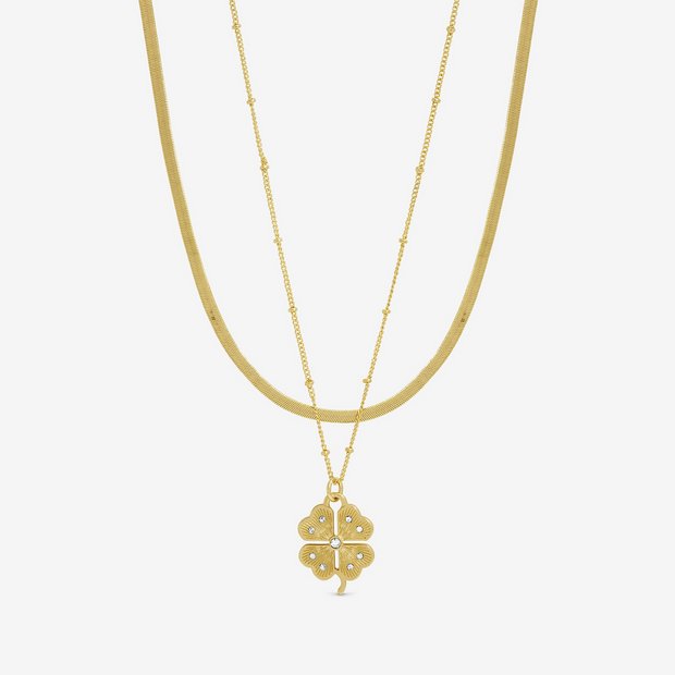 Lipsy gold-tone crystal clover pendant necklace, imported from the UK