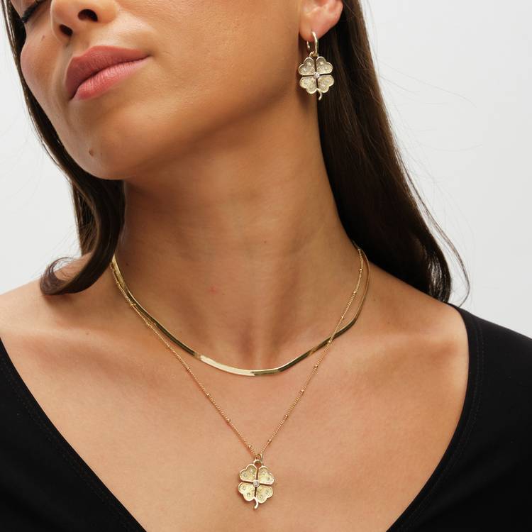 Lipsy gold-tone crystal clover pendant necklace, imported from the UK