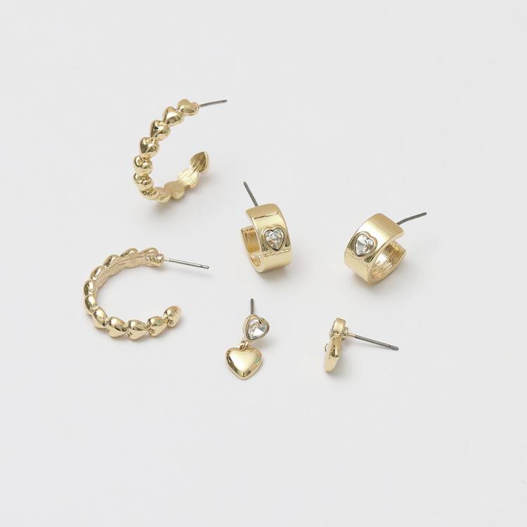 Lipsy crystal heart earrings pack of 3, UK version