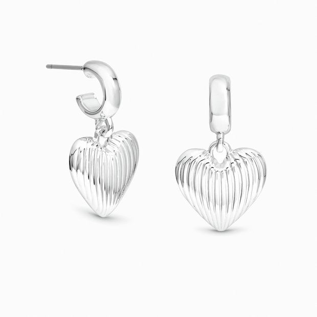 Lipsy silver plated ridged heart huggie hoop earrings, UK version