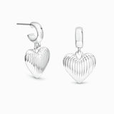 Lipsy silver plated ridged heart huggie hoop earrings, UK version