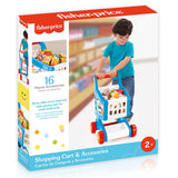 Fisher-Price shopping cart toy with grocery accessories, UK version