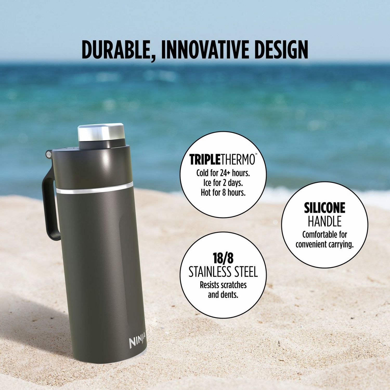 Ninja Thirsti black travel bottle 700ml - British product