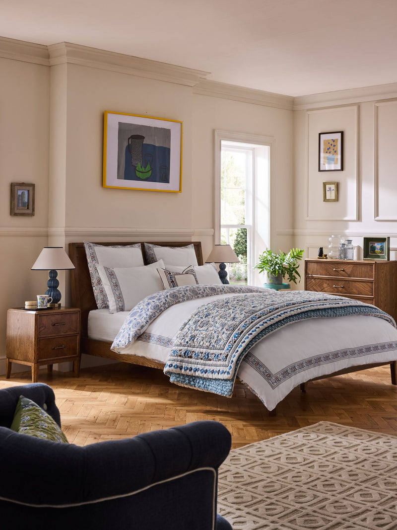 Nina Campbell blue Indienne quilted bedspread (British brand)