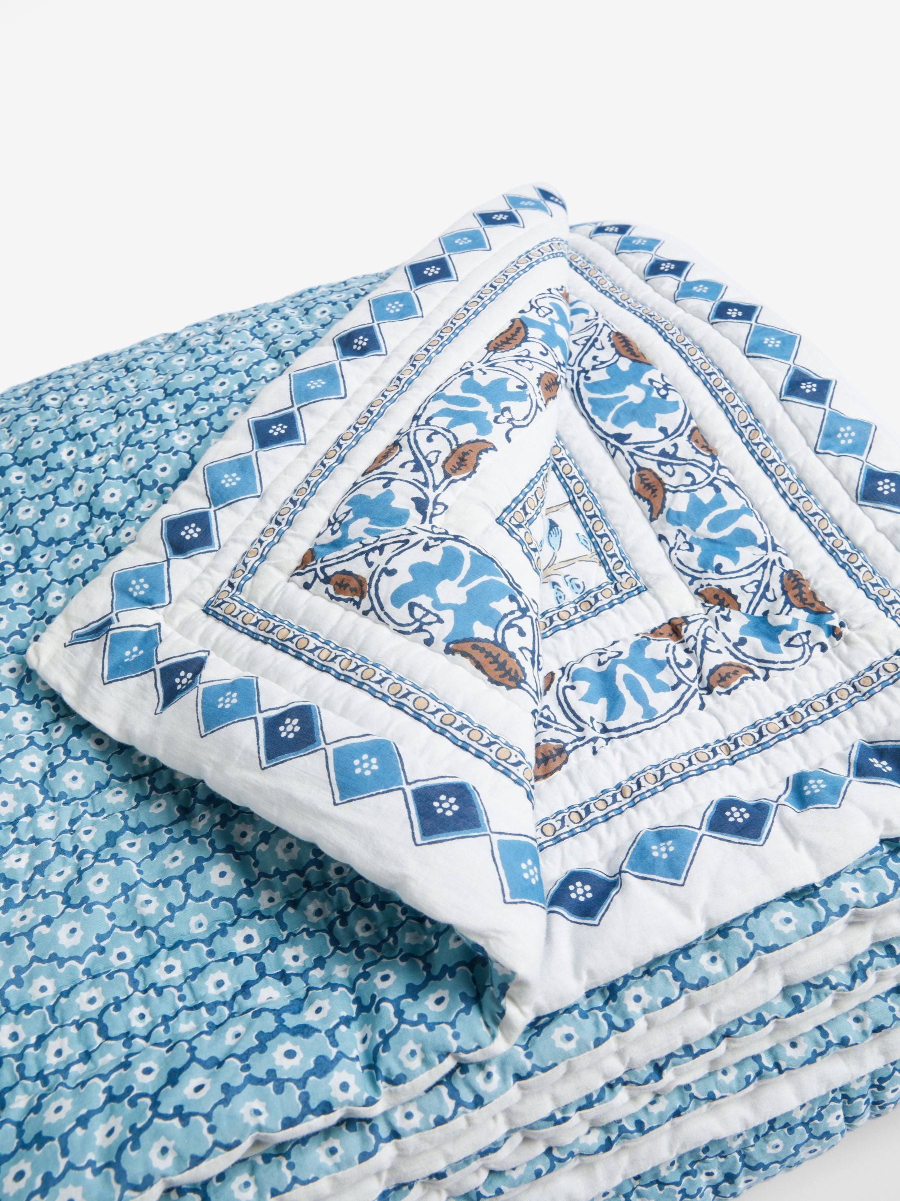 Nina Campbell blue Indienne quilted bedspread (British brand)