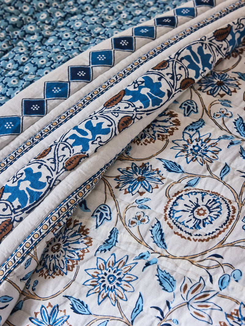 Nina Campbell blue Indienne quilted bedspread (British brand)