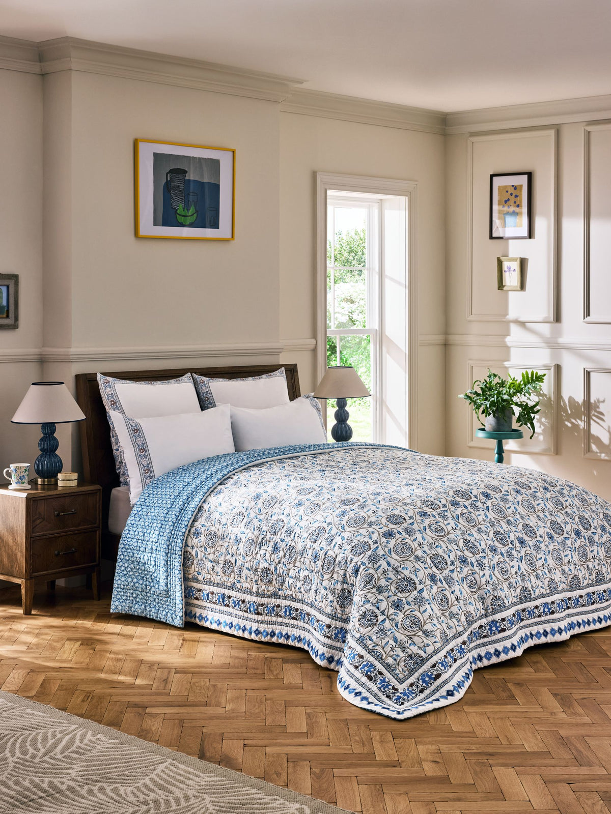 Nina Campbell blue Indienne quilted bedspread (British brand)