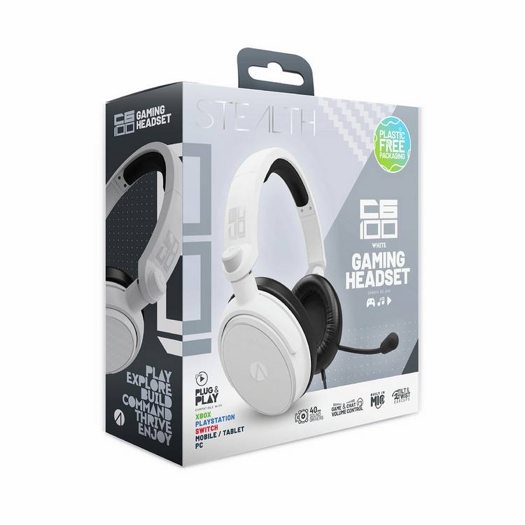 STEALTH C6-100 white over-ear gaming headset, UK version