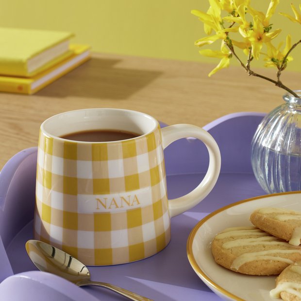 Argos Home Nana ceramic mug yellow gingham 280ml, UK version