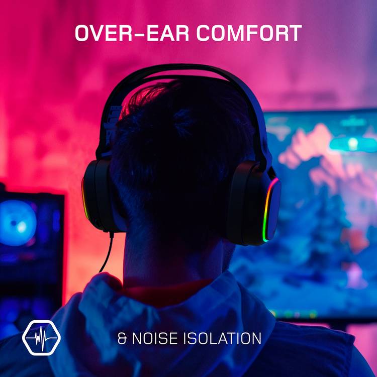 Gioteck TX5+ black gaming headset with RGB lighting - British product
