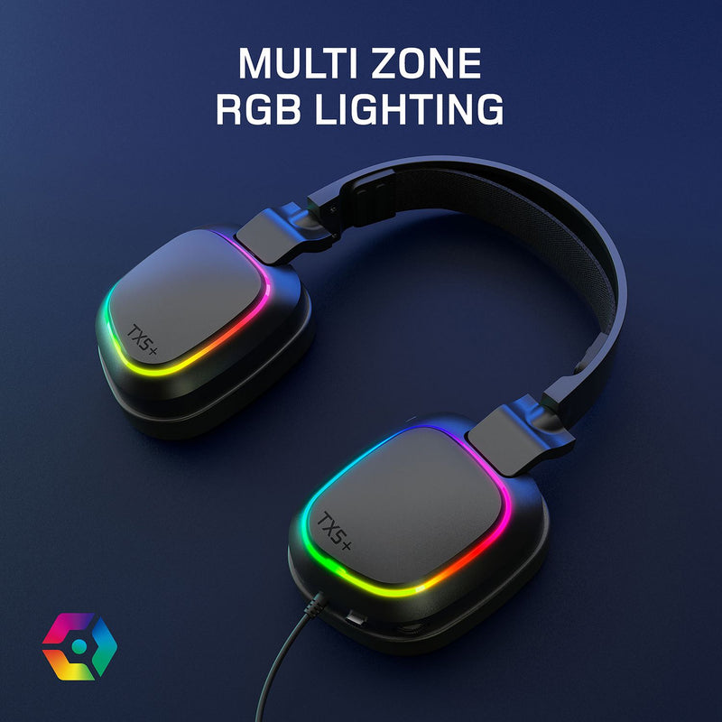 Gioteck TX5+ black gaming headset with RGB lighting - British product