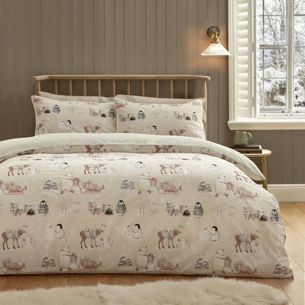 Catherine Lansfield Winter Friends Cream bedding set double - British product