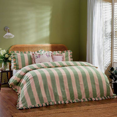 Argos Wylder Birdie Stripe Ruffle Pink Bedding Set - Double- Buy online at McGrocer