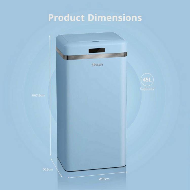 Swan retro square sensor bin 45L blue, UK version