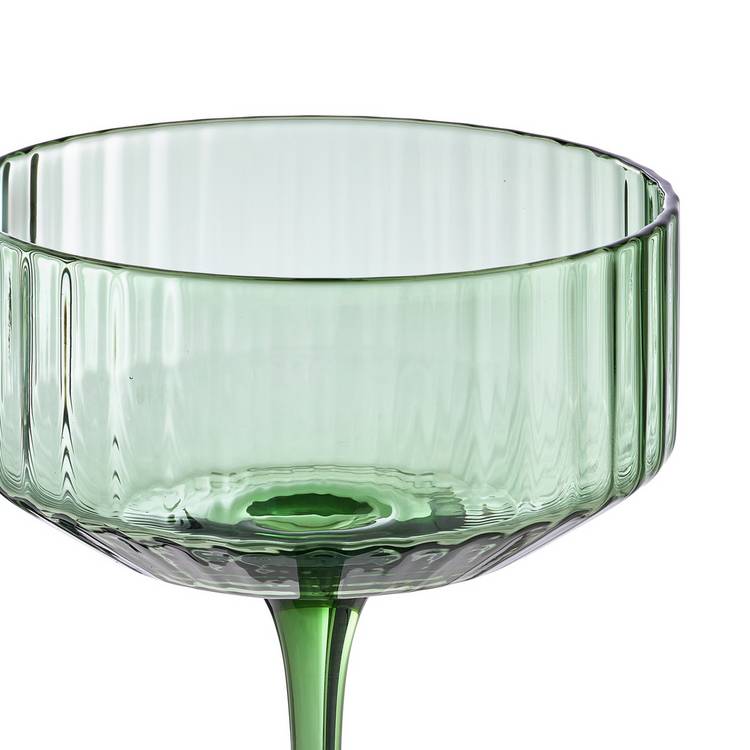 Habitat green ribbed champagne coupe glasses set of 4, imported from the UK