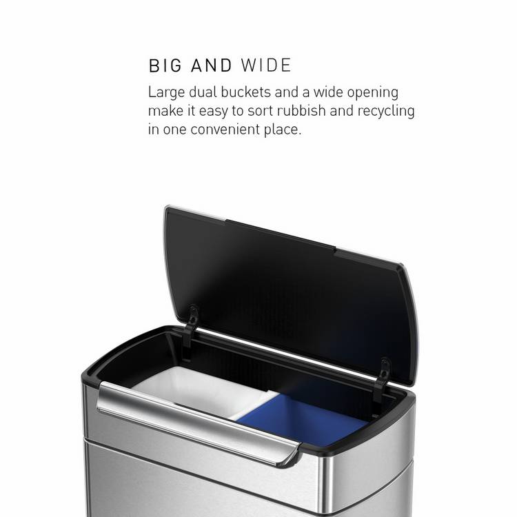 Simplehuman touch-bar recycling bin 48L (British brand)