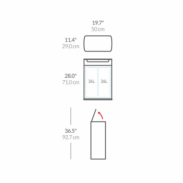 Simplehuman touch-bar recycling bin 48L (British brand)