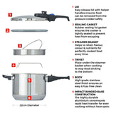 Tower 6 litre stainless steel pressure cooker - British product
