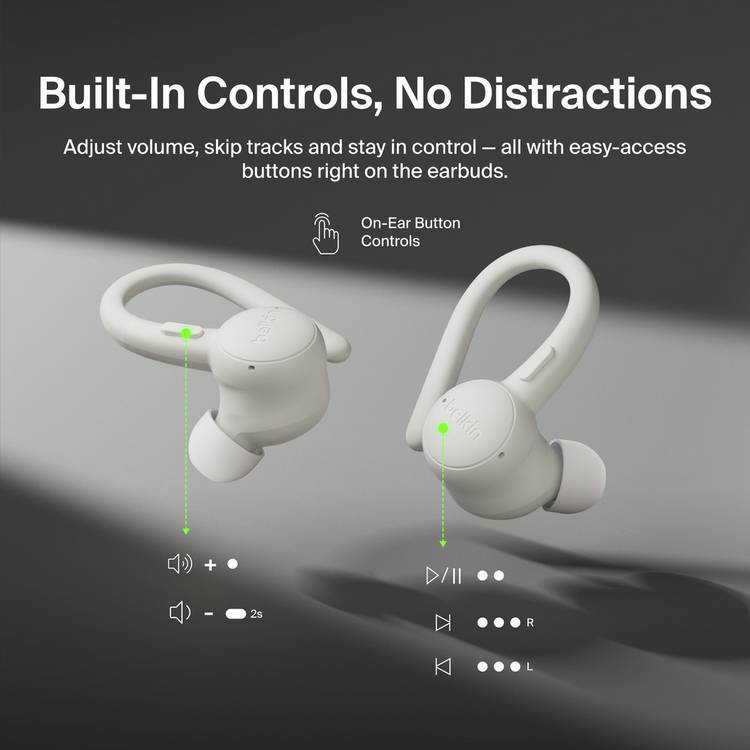 Belkin SoundForm ActiveFit wireless sports earbuds in cream (British brand)