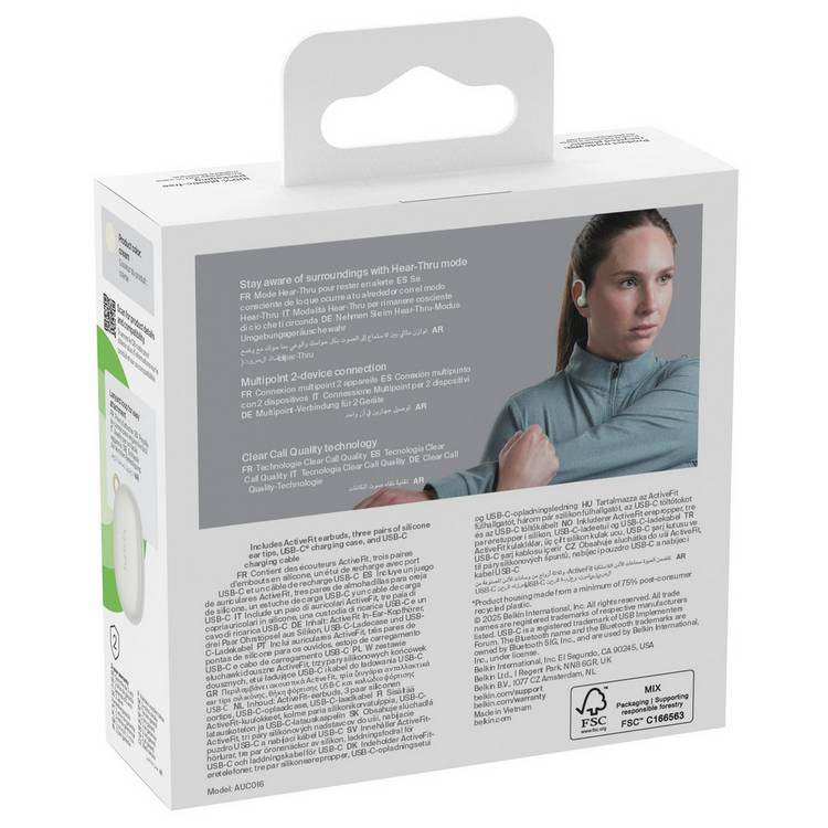 Belkin SoundForm ActiveFit wireless sports earbuds in cream (British brand)