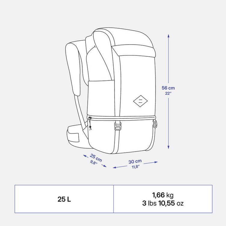 Decathlon grey 25 litre hiking backpack, UK version