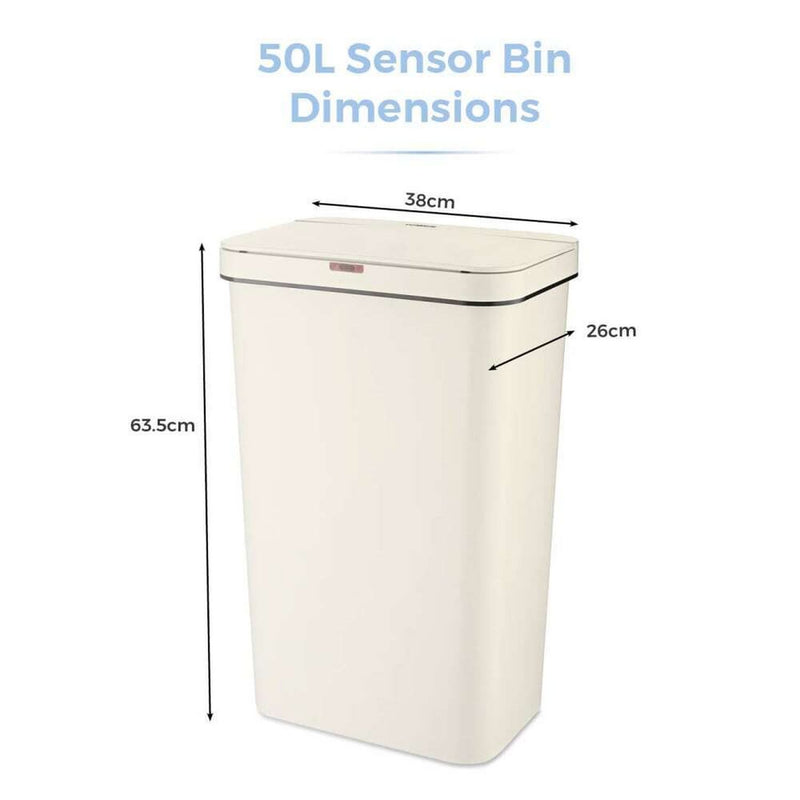 Tower sensor bin 50 litre cream, imported from the UK