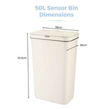 Tower sensor bin 50 litre cream, imported from the UK