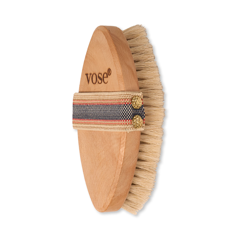 Dry body brush with natural horsehair bristles and wooden handle, UK version