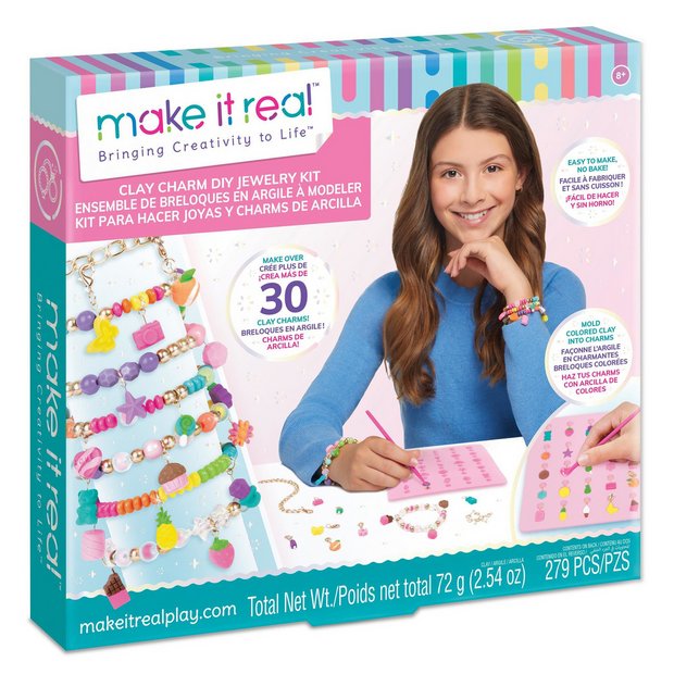 Make It Real clay charm DIY jewelry kit with beads and molds, imported from the UK