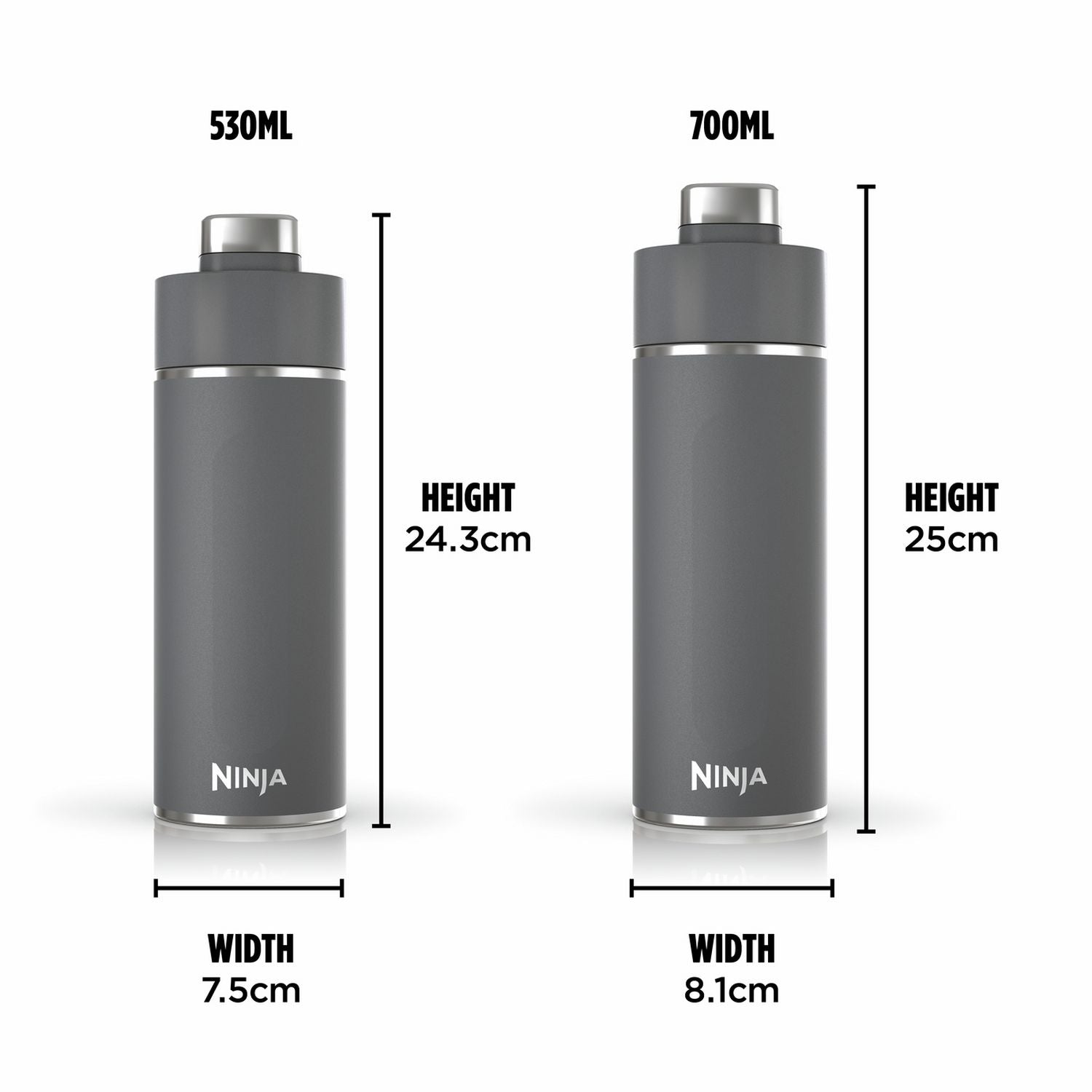 Ninja grey travel bottle 530ml, imported from the UK