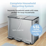 Tower 45L three compartment recycling bin steel, imported from the UK